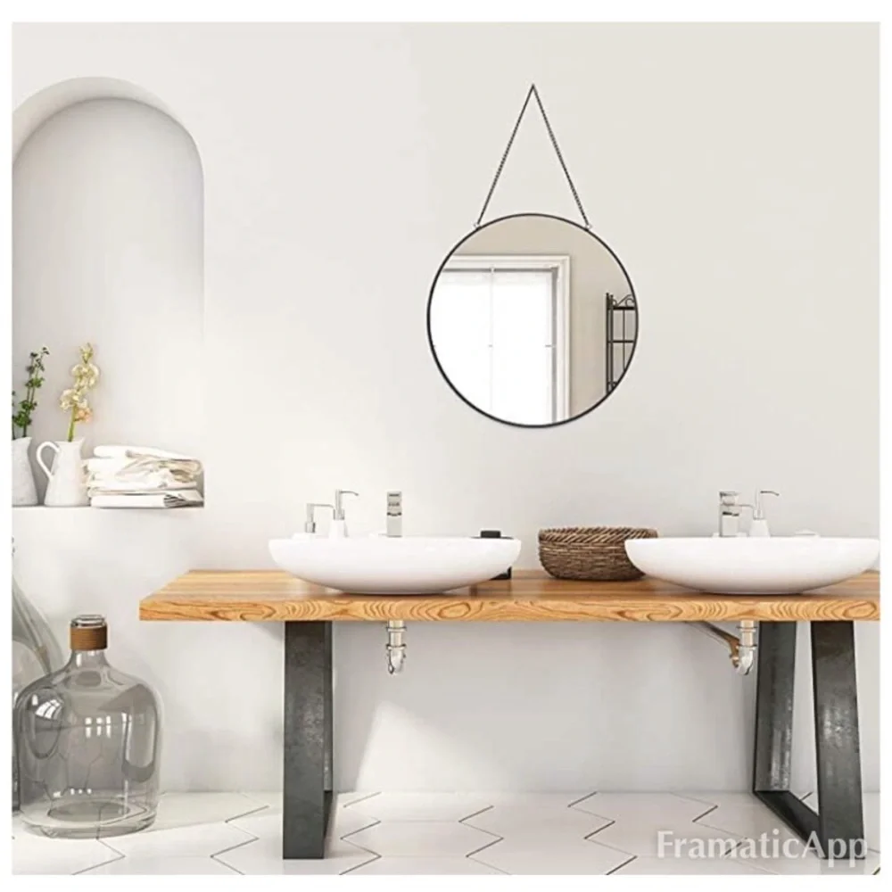 Black Chain Hanging Circle Mirror